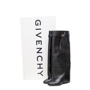 Givenchy Shark Lock Leather Wedge Boots – Black – Size 38